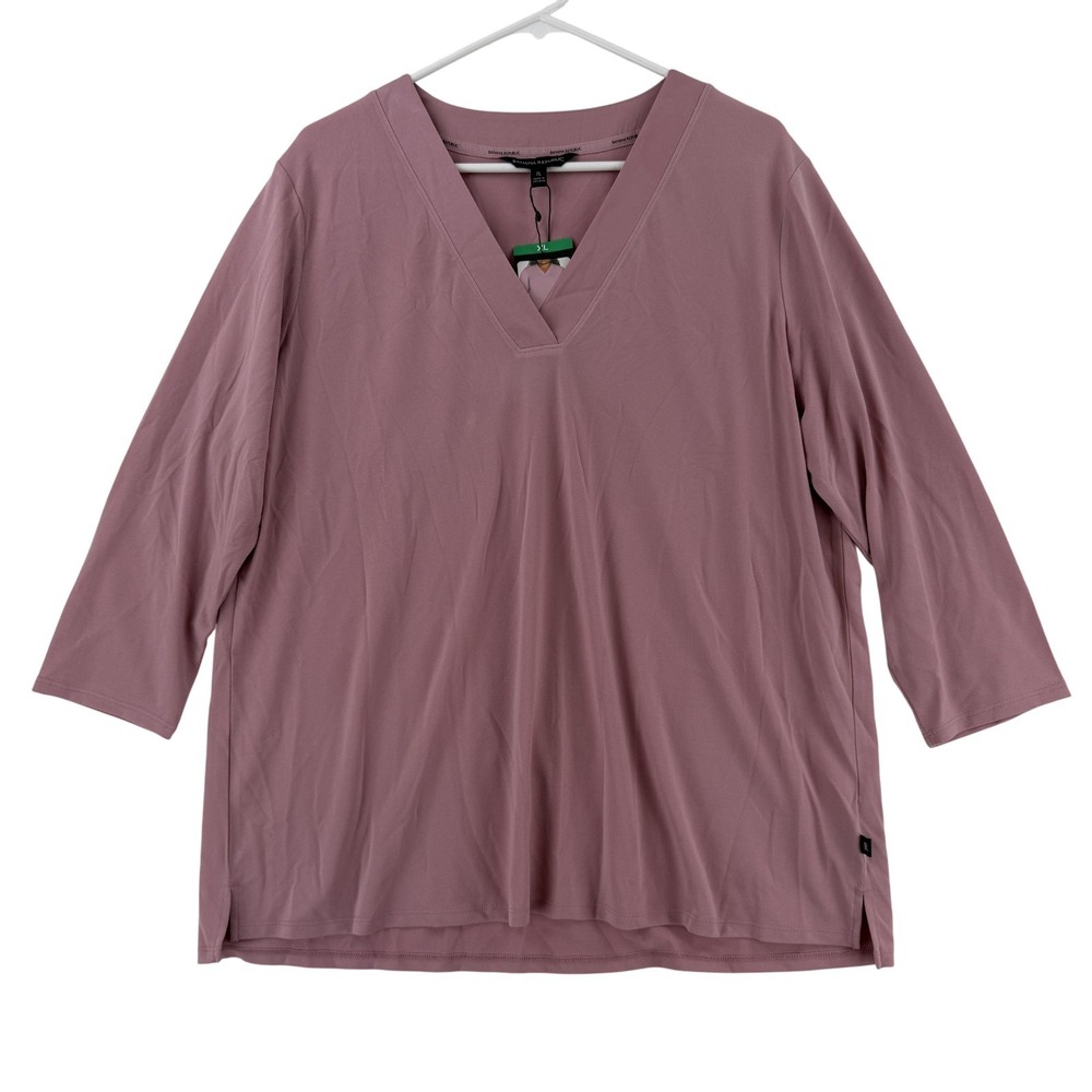 Banana Republic Shirt Womens XL Pink V Neck 3/4 Sleeve Stretch Tunic Top NWT
